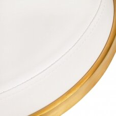 Meistro kėdutė kosmetologams bei grožio salonams H4, baltos spalvos sėdynė su auksinės spalvos ratukais
