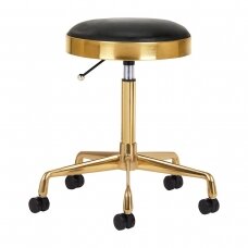 Meistro kėdutė kosmetologams bei grožio salonams H7, juodos spalvos sėdynė su auksinės spalvos pakoju