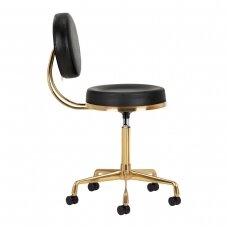 Meistro kėdutė kosmetologams bei grožio salonams H5, juodos spalvos sėdynė su auksinės spalvos pakoju