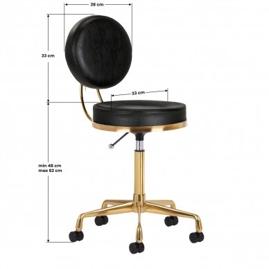 Profesionali meistro kėdutė kosmetologams bei grožio salonams H5, juodos spalvos sėdynė su auksinės spalvos pakoju 5