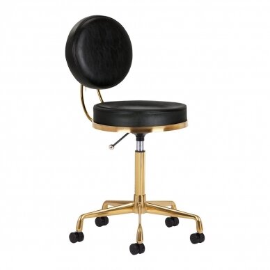 Profesionali meistro kėdutė kosmetologams bei grožio salonams H5, juodos spalvos sėdynė su auksinės spalvos pakoju