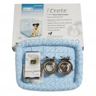 Dog cage with bed, cover and 2 bowls, size S, 61x46x48 cm, blue color