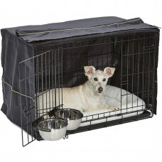 Dog cage with bed, cover and 2 bowls, size M, 77x49x55cm
