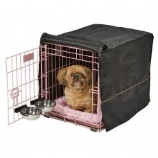Dog cage with bed, cover and 2 bowls, size S, 61x46x48 cm, pink color