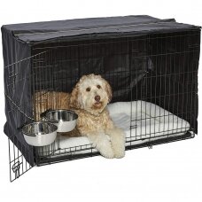 Dog cage with bed, cover and 2 bowls, size XXL, 123x77x81 cm