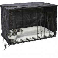 Клетка для собаки с кроватю, покрытием на клетку и 2 мисками, размер XXL, 123x77x81 cm