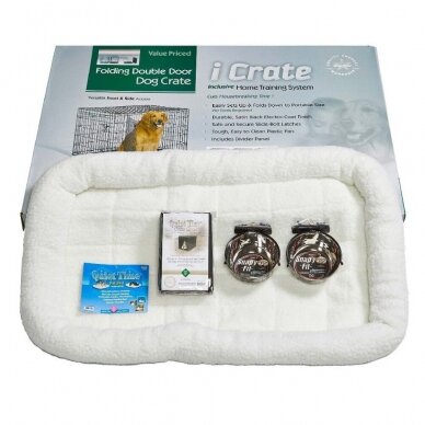 Dog cage with bed, cover and 2 bowls, size L, 93x60x63cm 4