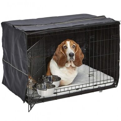 Dog cage with bed, cover and 2 bowls, size L, 93x60x63cm