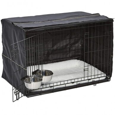 Dog cage with bed, cover and 2 bowls, size L, 93x60x63cm 1