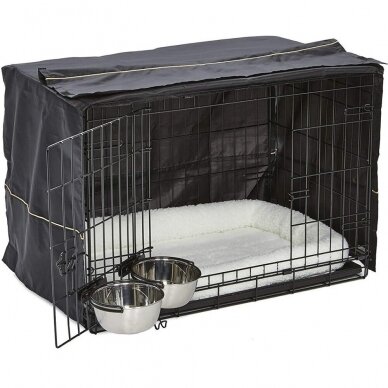 Клетка для собаки с кроватью, крышкой и 2 мисками, размер M, 77x49x55см 1