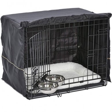 Клетка для собаки с кроватью, крышкой и 2 мисками, размер S, 62x46x48см 4