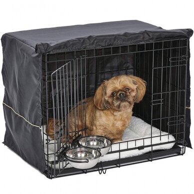 Клетка для собаки с кроватью, крышкой и 2 мисками, размер S, 62x46x48см