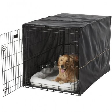 Dog cage with bed, cover and 2 bowls, size XL, 108x73x77cm 2