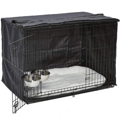 Dog cage with bed, cover and 2 bowls, size XL, 108x73x77cm 4