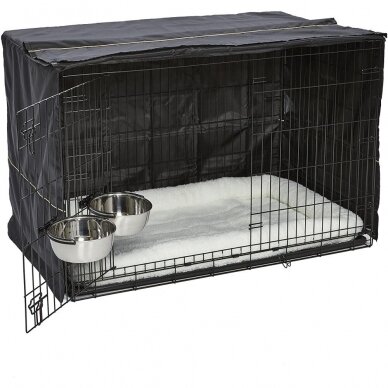 Dog cage with bed, cover and 2 bowls, size XXL, 123x77x81 cm 1