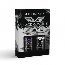 PERFECT NAILS ilgalaikio gelinio lakavimo nagų lakų rinkinys su juoda ir balta spalvomis LAQ X BLACK & WHITE COLLECTION 2x8 ml