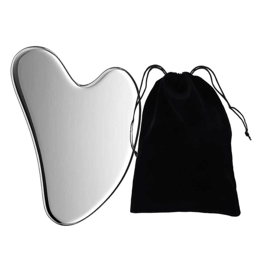 Стальной массажер для лица GUA SHA SILVER с сумкой, 1 шт.
