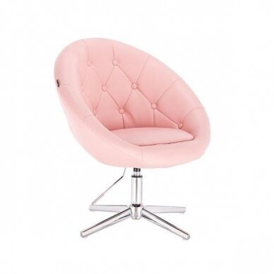 Beauty salon chair with stable base or with wheels HC8516, pink organic leather 4