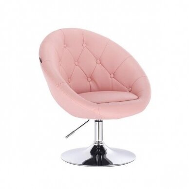 Beauty salon chair with stable base or with wheels HC8516, pink organic leather 3