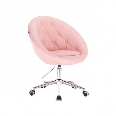 Beauty salon chair with stable base or with wheels HC8516, pink organic leather 5