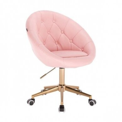 Beauty salon chair with stable base or with wheels HC8516, pink organic leather 2