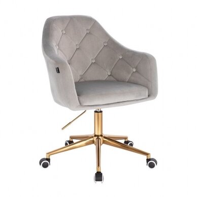 Beauty salon chair with a stable base or with wheels HR831CROSS, gray velvet 4