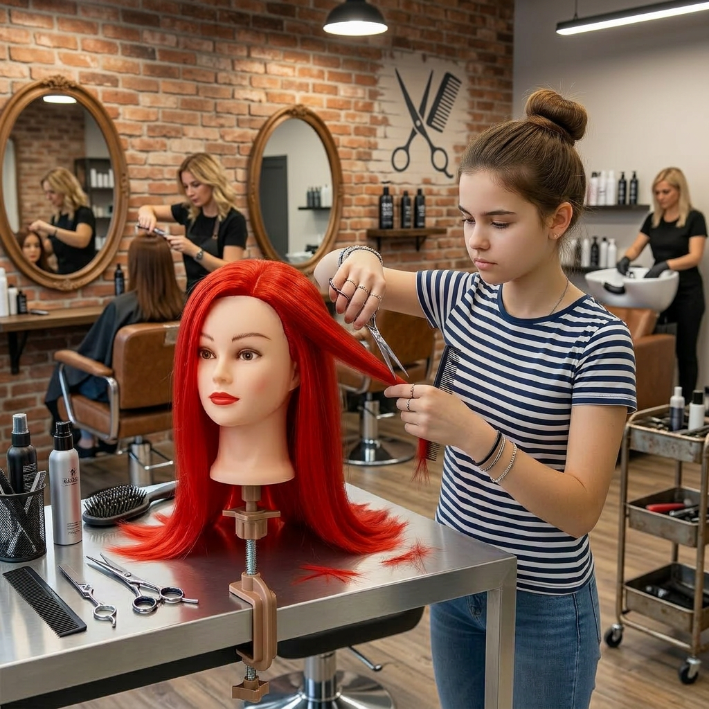 Profesionali galva mokymams IZA 70cm, karščiui atspariais plaukais + stovas 1