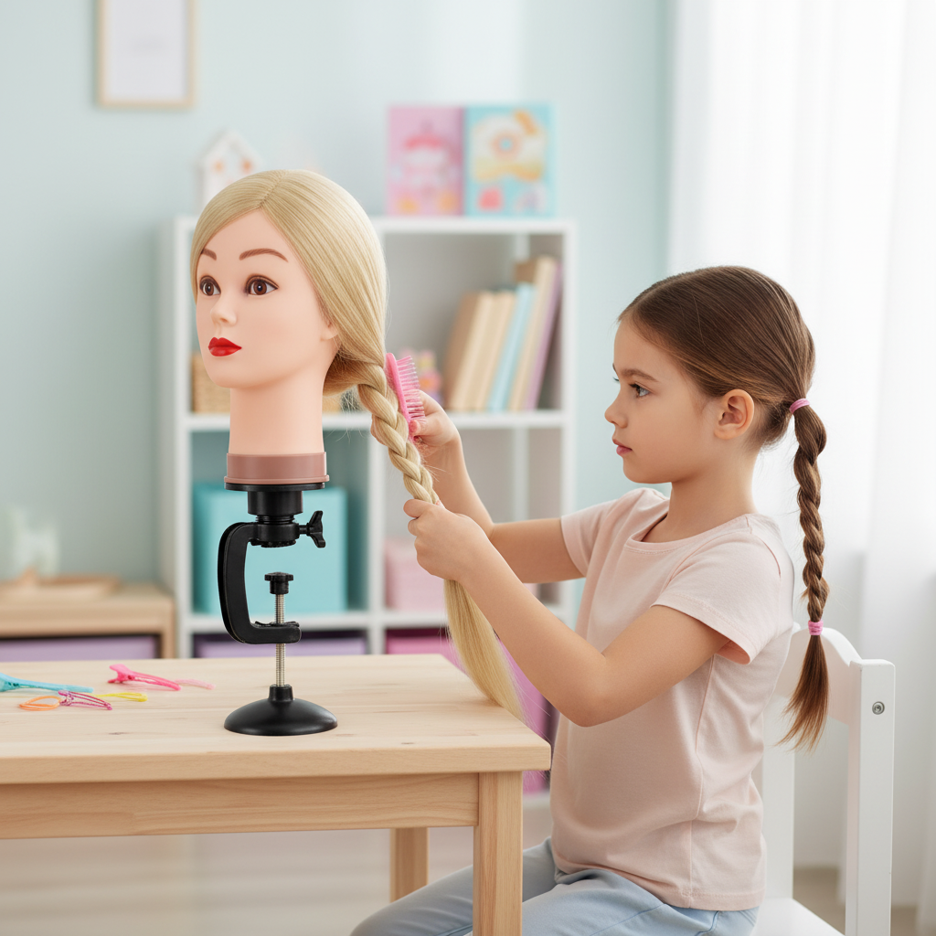 Profesionali galva mokymams IZA BLOND 90cm, karščiui atspariais plaukais + stovas 4
