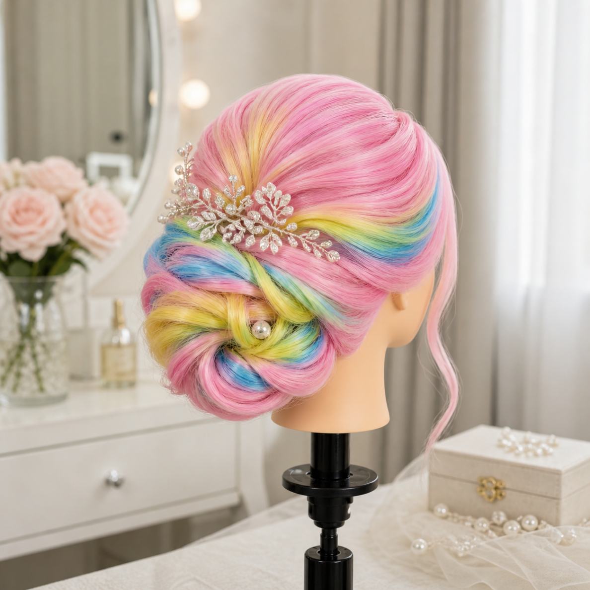 Profesionali galva mokymams IZA 70cm, terminiais plaukais + laikiklis 6 Profesionali galva mokymams IZA 70cm, terminiais plaukais + laikiklis 6