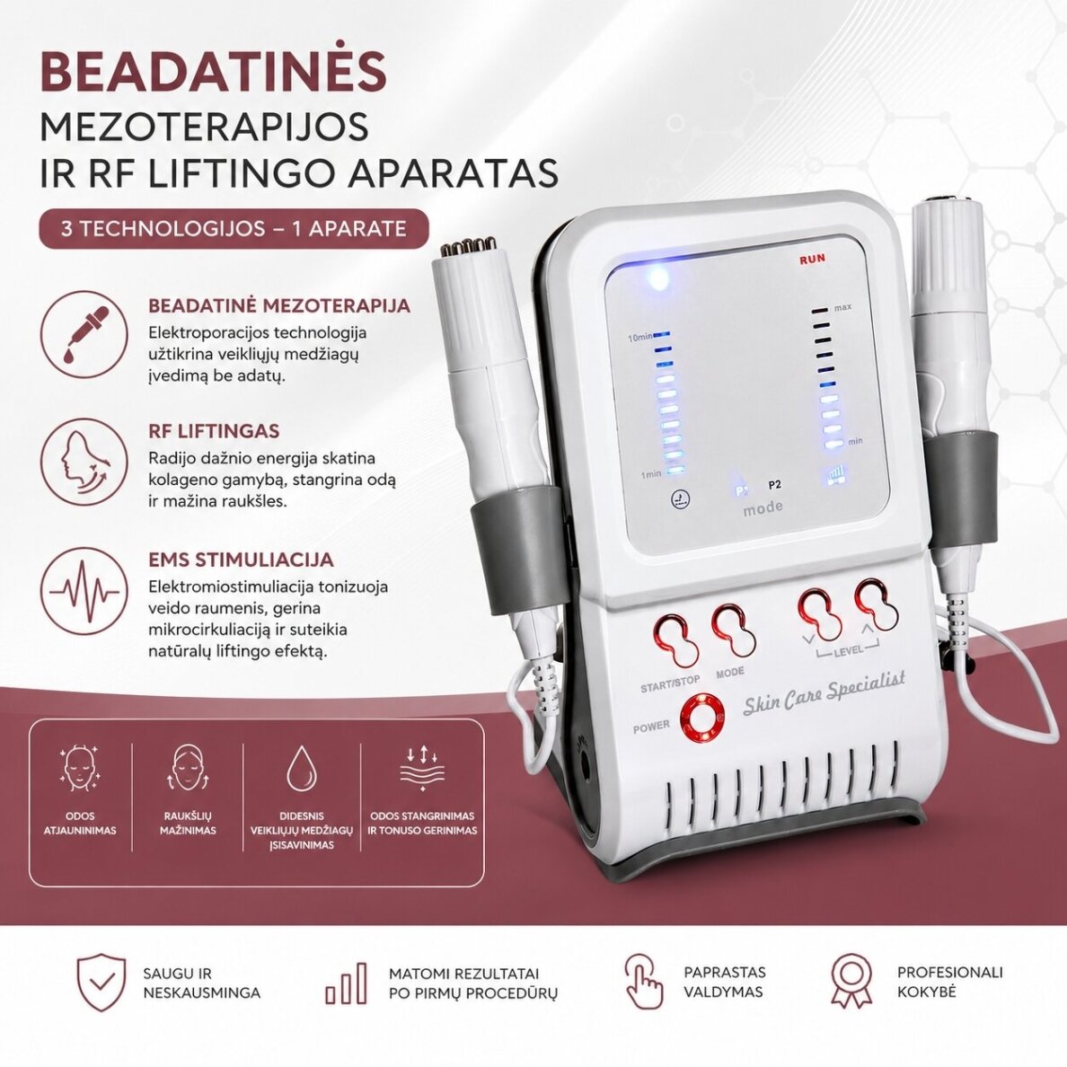 Profesionalus beadatinės mezoterapijos ir RF aparatas SK300 1 Profesionalus beadatinės mezoterapijos ir RF aparatas SK300 1