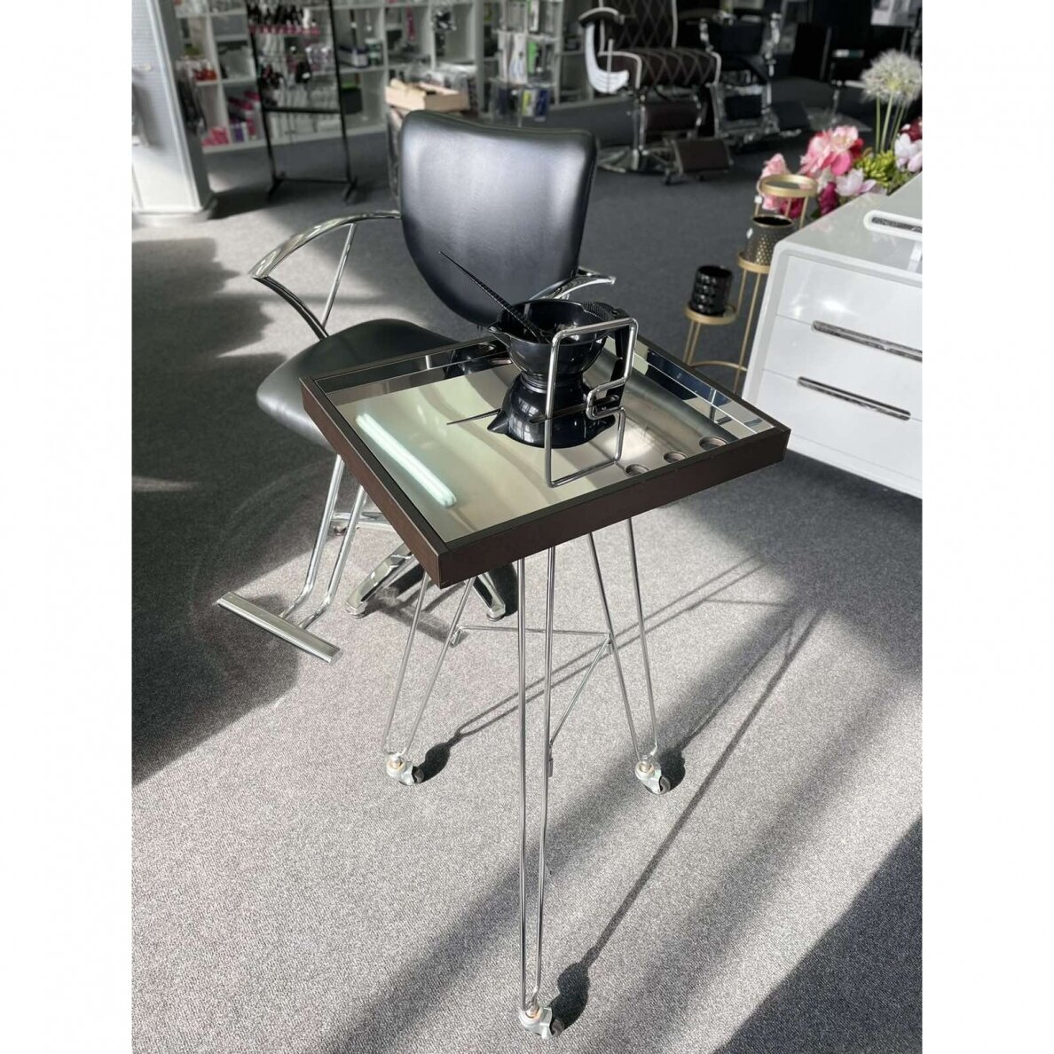 Professional hairdressing trolley for work with coloring procedures TRIPED RM, dark brown color 3