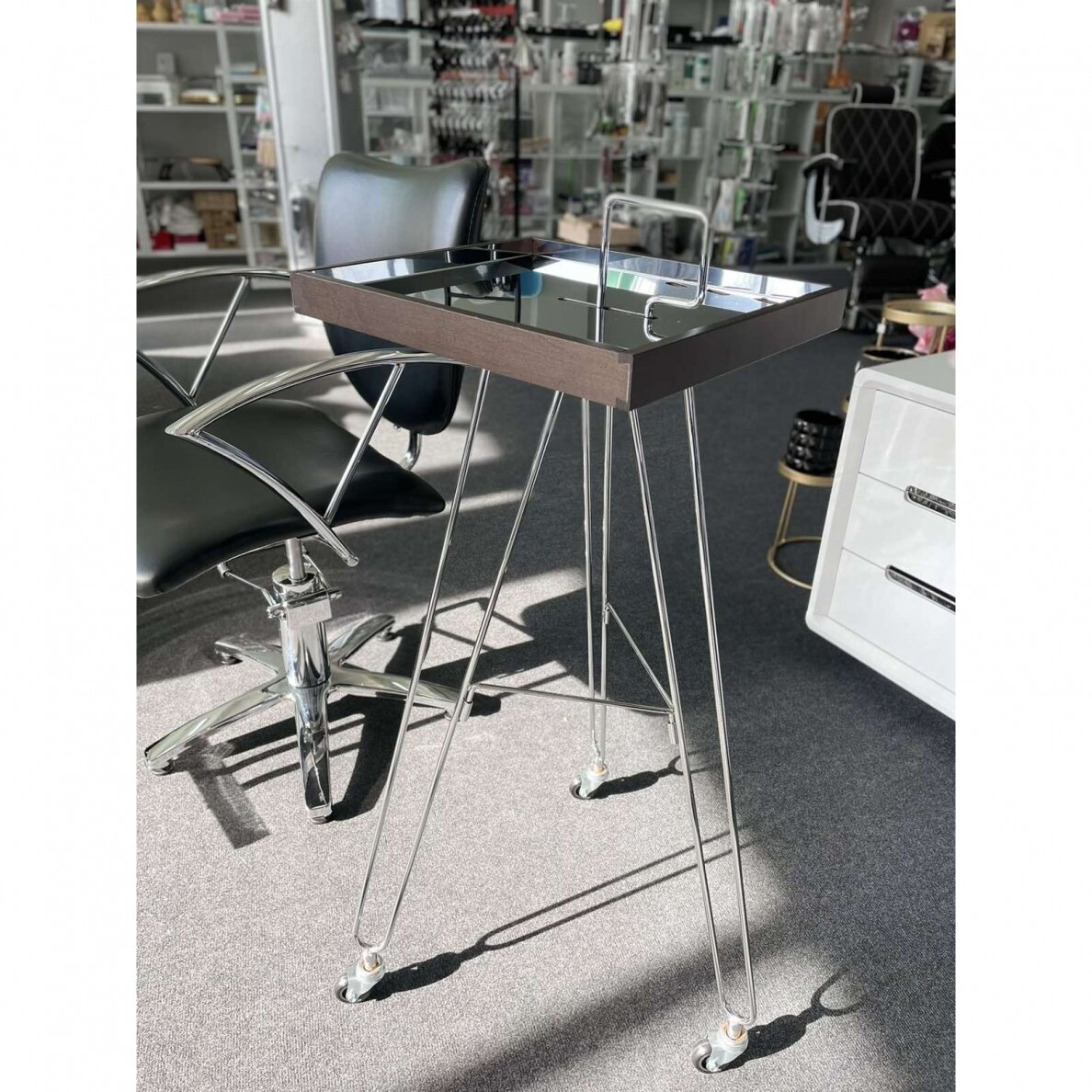 Professional hairdressing trolley for work with coloring procedures TRIPED RM, dark brown color 5