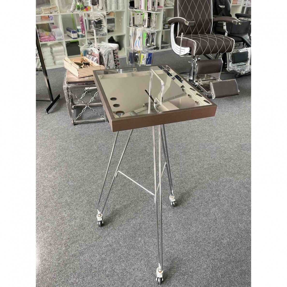 Professional hairdressing trolley for work with coloring procedures TRIPED RM, dark brown color 4