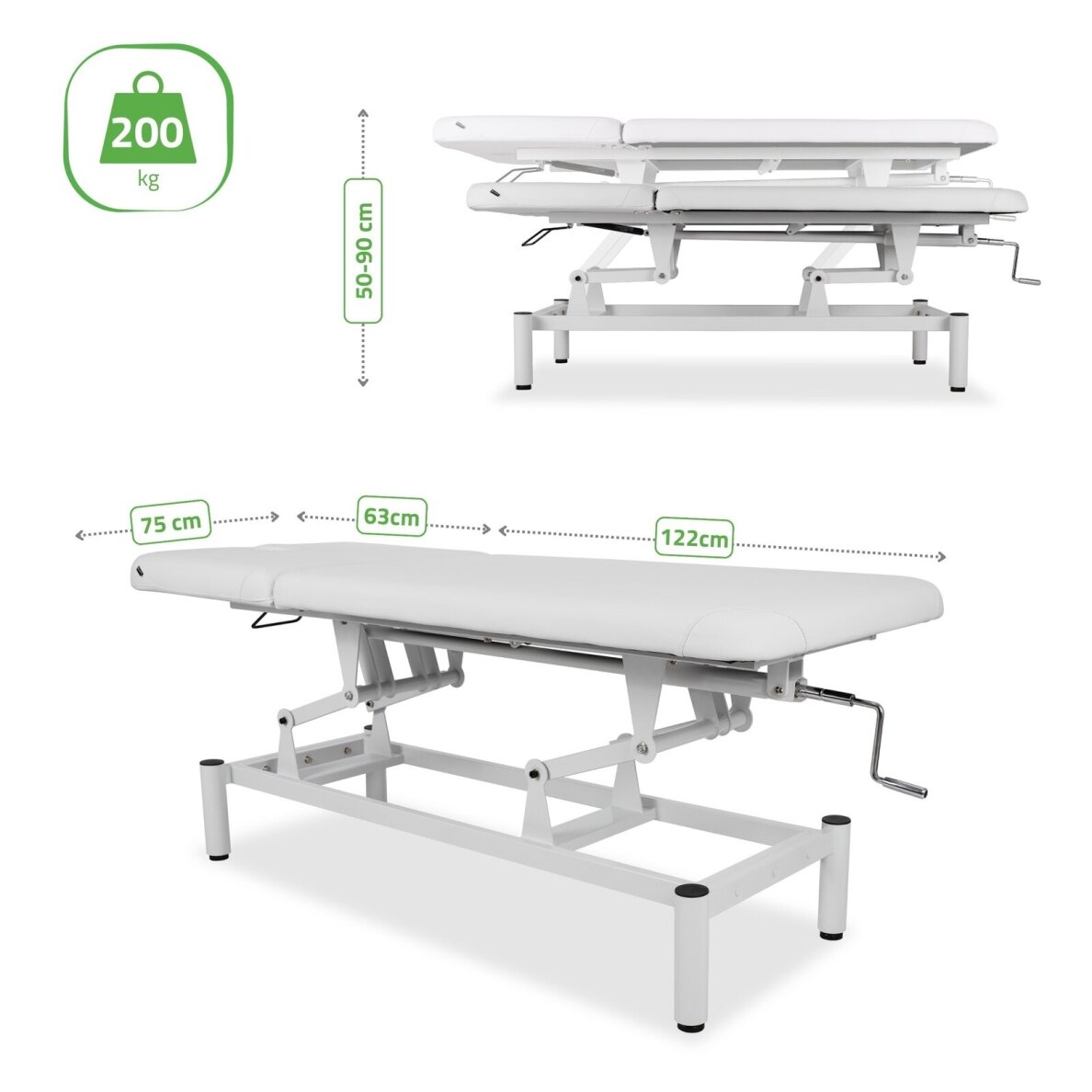 Professional massage and physiotherapy table-bed with adjustable backrest VIGO 2, white 7