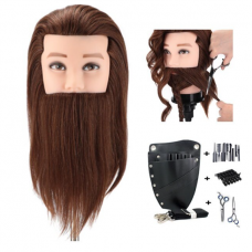 Professional natural hair male head for training  BROWN 40cm + set of accessories