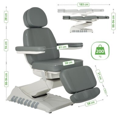 Professional cosmetology chair-bed with heating function, LUXORIA PRO 5, gray Professional cosmetology chair-bed with heating function, LUXORIA PRO 5, gray