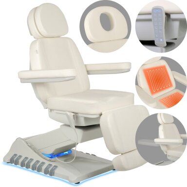 Professional cosmetology chair-bed with heating function, LUXORIA PRO 5, white color
