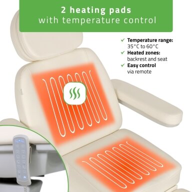 Professional cosmetology chair-bed with heating function, LUXORIA PRO 5, white color