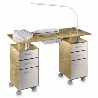 Professional manicure table GOLD GLASS DOUBLE 191XL + built-in dust collector Professional manicure table GOLD GLASS DOUBLE 191XL + built-in dust collector