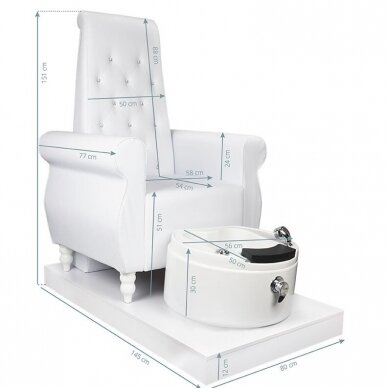 Профессиональное pоскошная мебель-кресло для процедур педикюра, белое с кристаллами SPA KRYSTAL 6