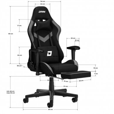 Profesionali biuro ir kompiuterinių žaidimų kėdė DARK, juodos/tamsiai pilkos spalvos 1