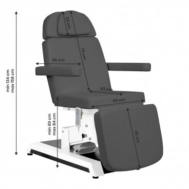 Profesionali elektrinė kosmetologinė kėdė-lova grožio salonams EXPERT W-12D (2 varikliai), pilkos spalvos 15