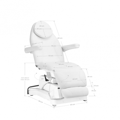 Profesionali elektrinė kosmetologinė kėdė-gultas SILLON BASIC, baltos spalvos (3 varikliai) 19