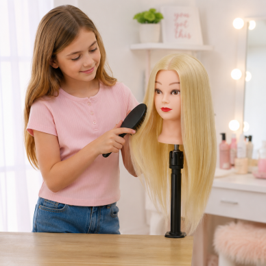 Profesionali galva mokymams IZA BLOND 90cm, karščiui atspariais plaukais + stovas 11