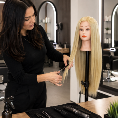 Profesionali galva mokymams IZA BLOND 90cm, karščiui atspariais plaukais + stovas 2