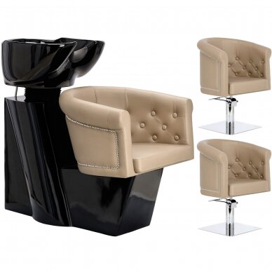 Set: professional head washer + 2x BRUNO barber's hydraulic chair CALISSIMO