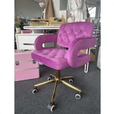 Профессиональное кресло для салона красоты на колесиках HR8403K, велюр цвета фуксии 3