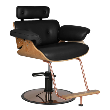 Professional hairdresser's chair with footrest and wooden elements GABBIAN FLORENCE, black color Professional hairdresser's chair with footrest and wooden elements GABBIAN FLORENCE, black color