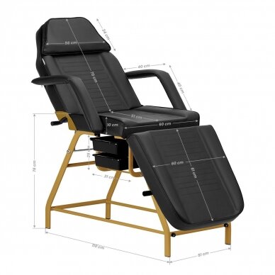 Profesionali kosmetologinė lova-kėdė grožio procedūroms 557G, juodai auksinės spalvos 18