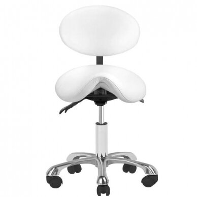 Profesionali meistro kėdė- balnas kosmetologams 1025 GIOVANNI su reguliuojamu sėdynės kampu bei atlošu, baltos spalvos 2